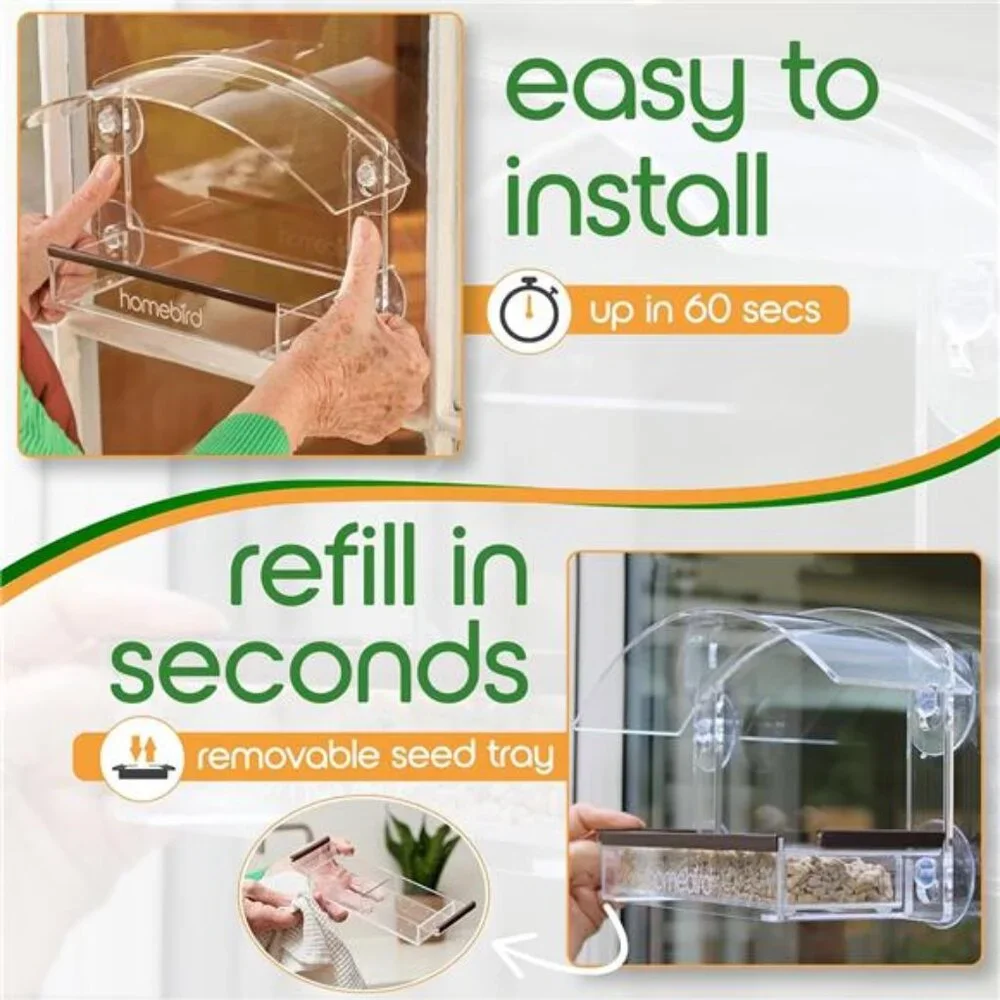 Window Bird Feeder with Strong Suction Cups - (Upgraded 2025 Model) Clear